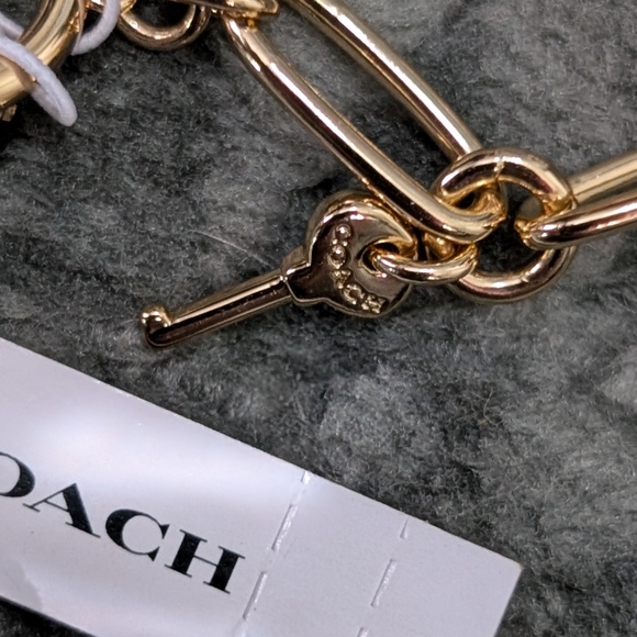 Coach Gold Tone Charm Bracelet / Bag Charm 7.5” (Heart + Purse + Key) - Picture 7 of 8